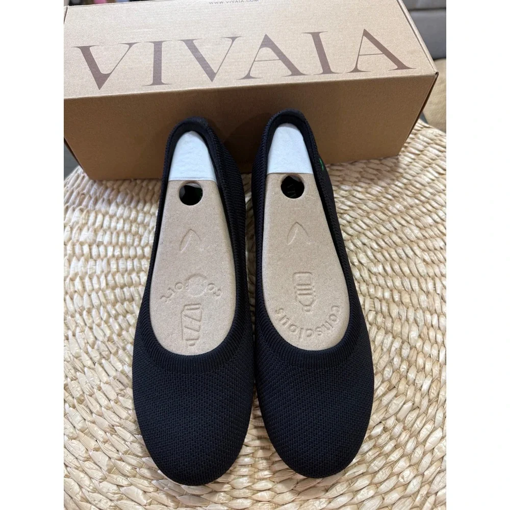 VIVAIA Claire Walker Pointed-Toe Knit‎ Flats Black Green Grass EU 38.5 / US 7.5